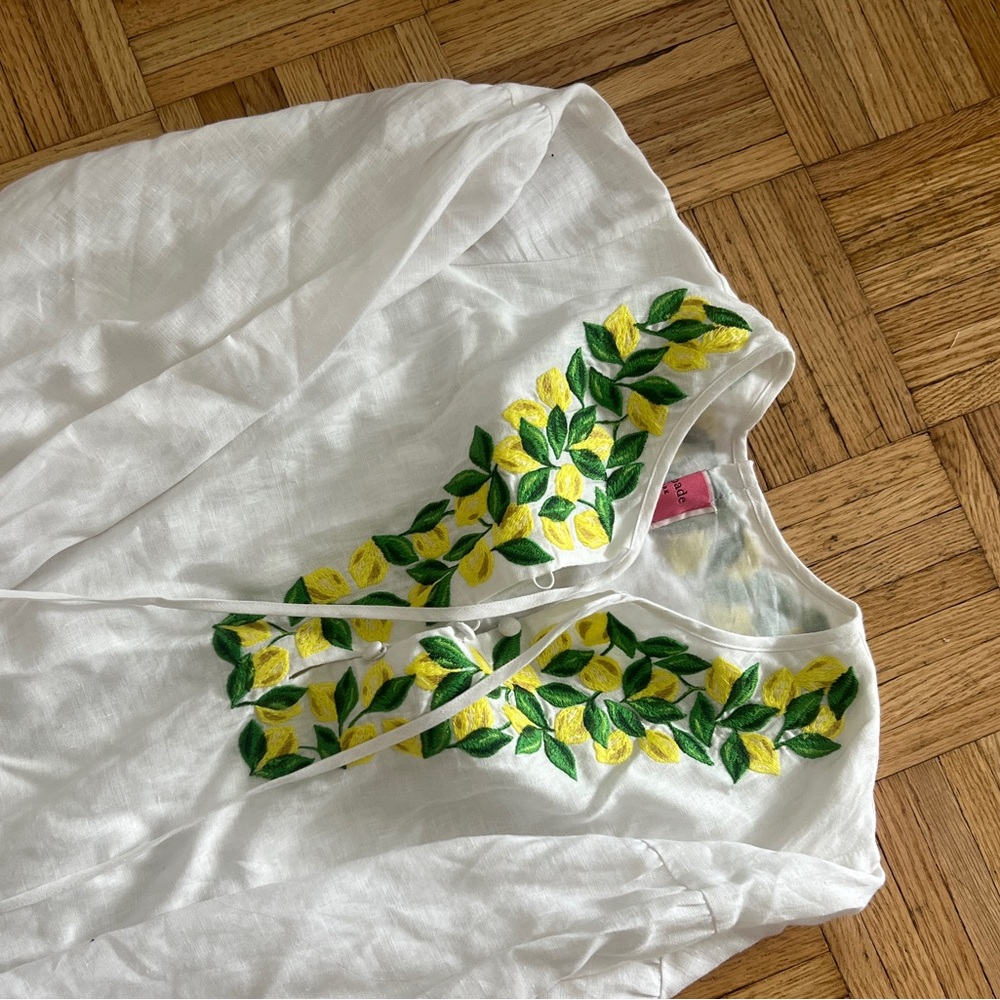 Kate Spade White Linen Dress - Lemon Embroidery Details